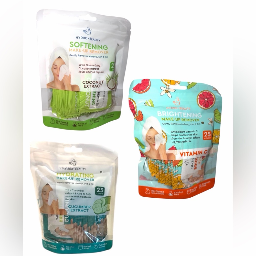 3-pack-Hydro-Beauty 25 count individually wrapped makeup removing wipe set 75ct